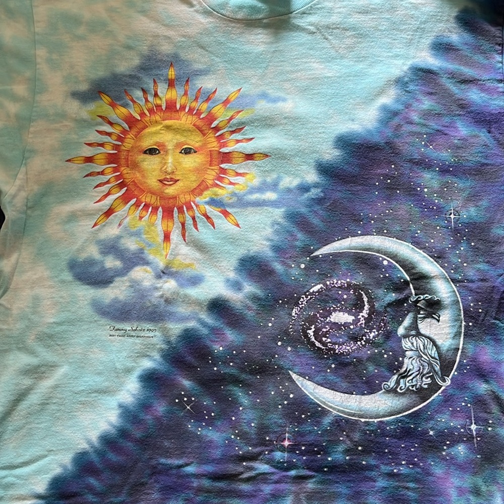 Vintage 90's Sun Moon Tie Dye T-Shirt XL Tommy Schatz 1995 shirt